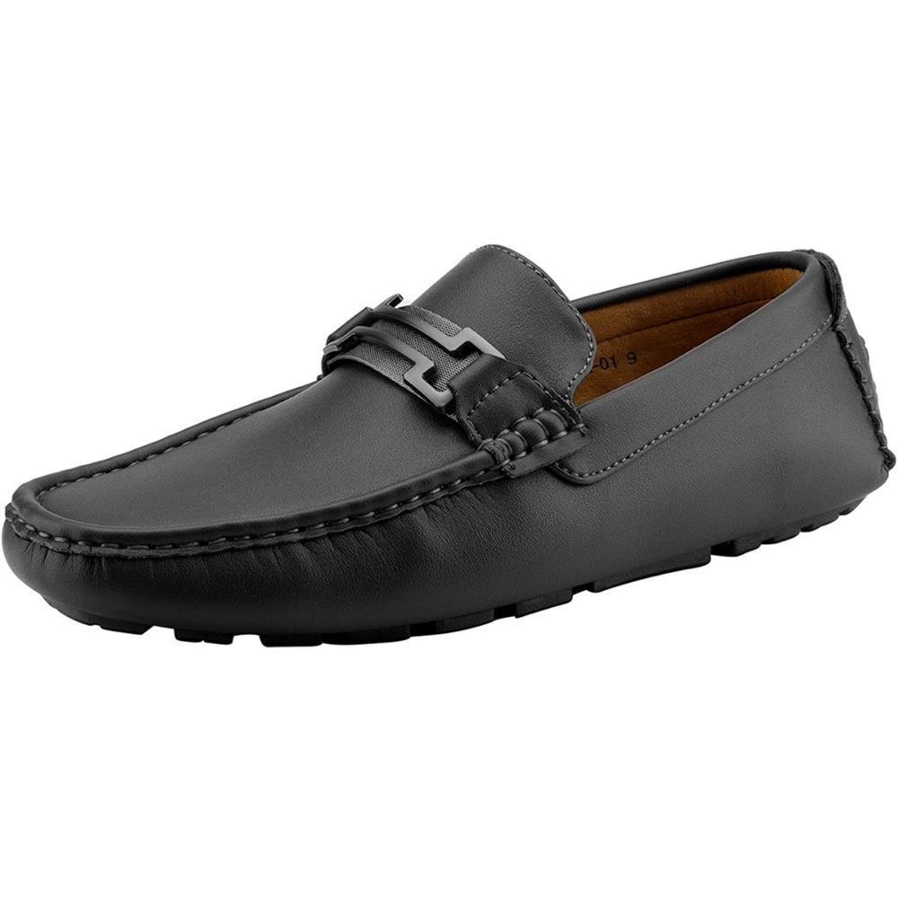 Men's Black Leather Slip-On Driving Loafers